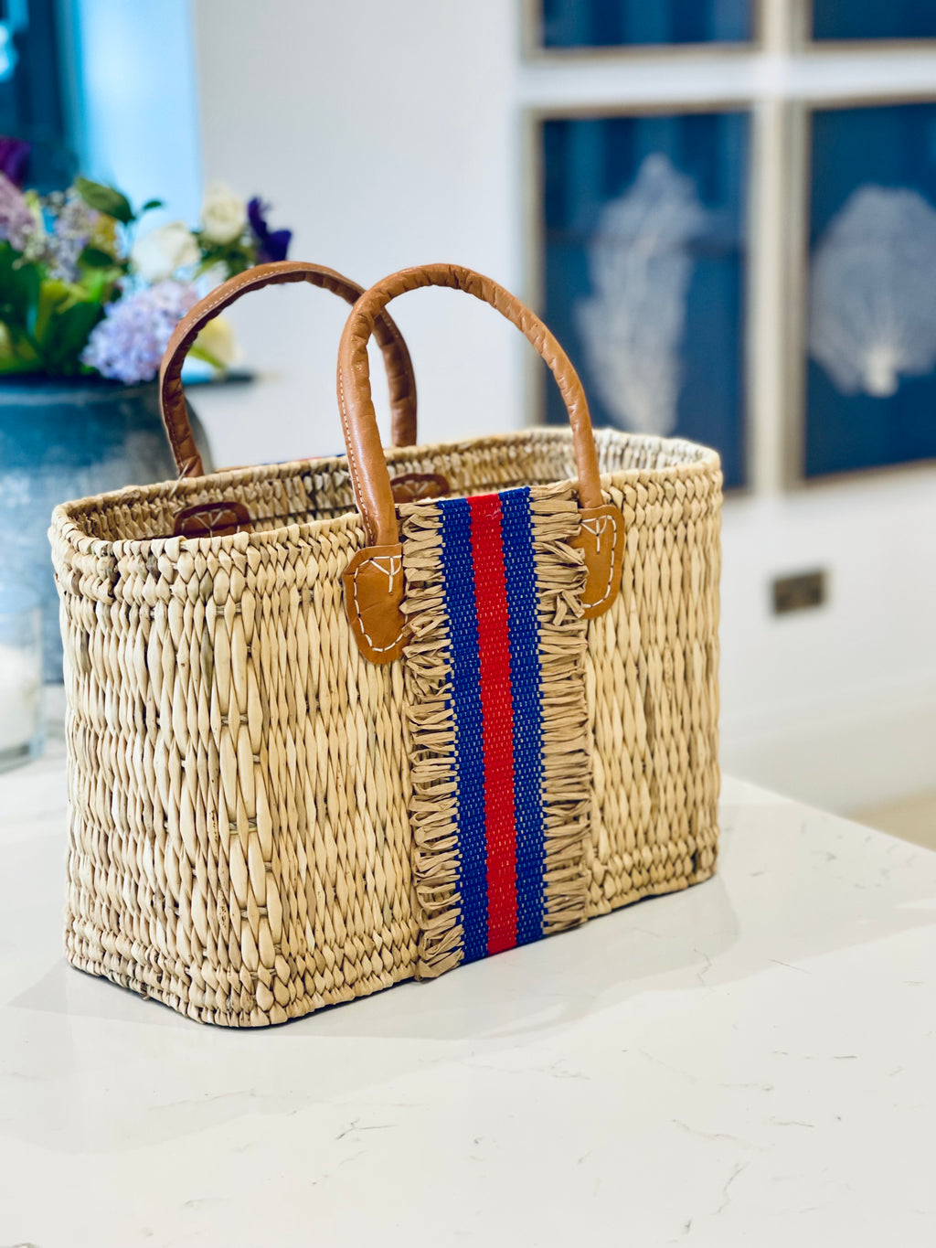 The Rectangle Millie Basket Raffia (Red and Blue)