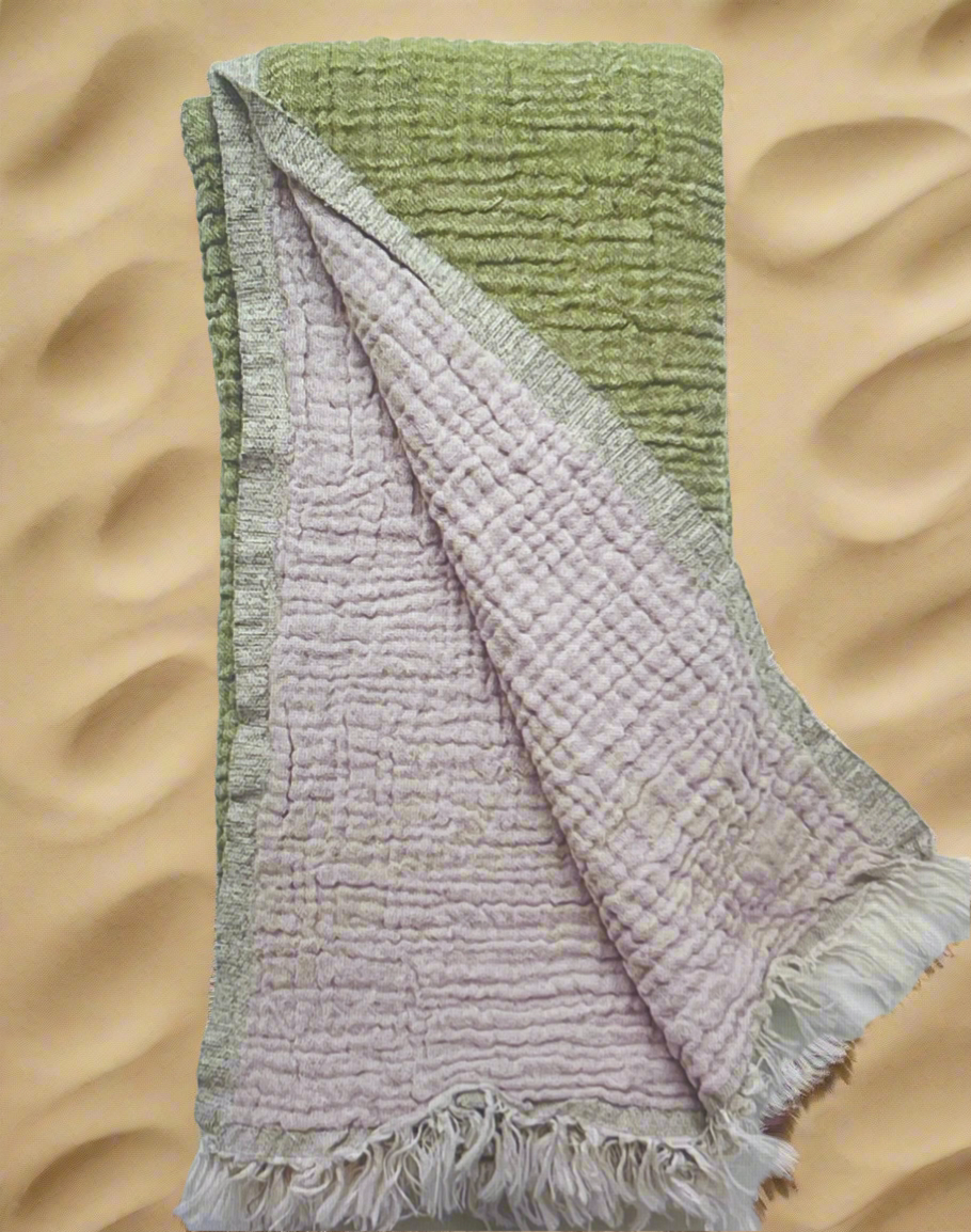 Hammam Towel Olive and Dusty Pink