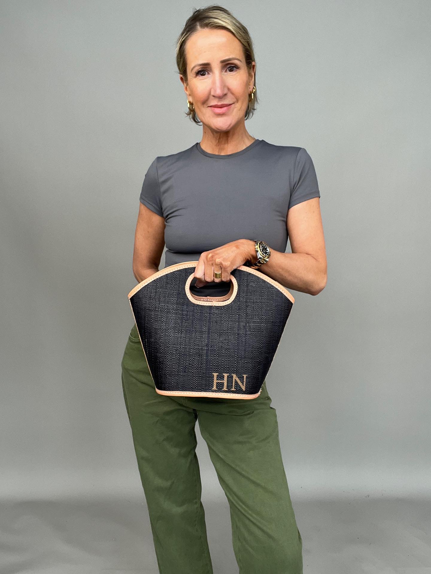 Rebecca Bucket Basket (French Navy and Tan)