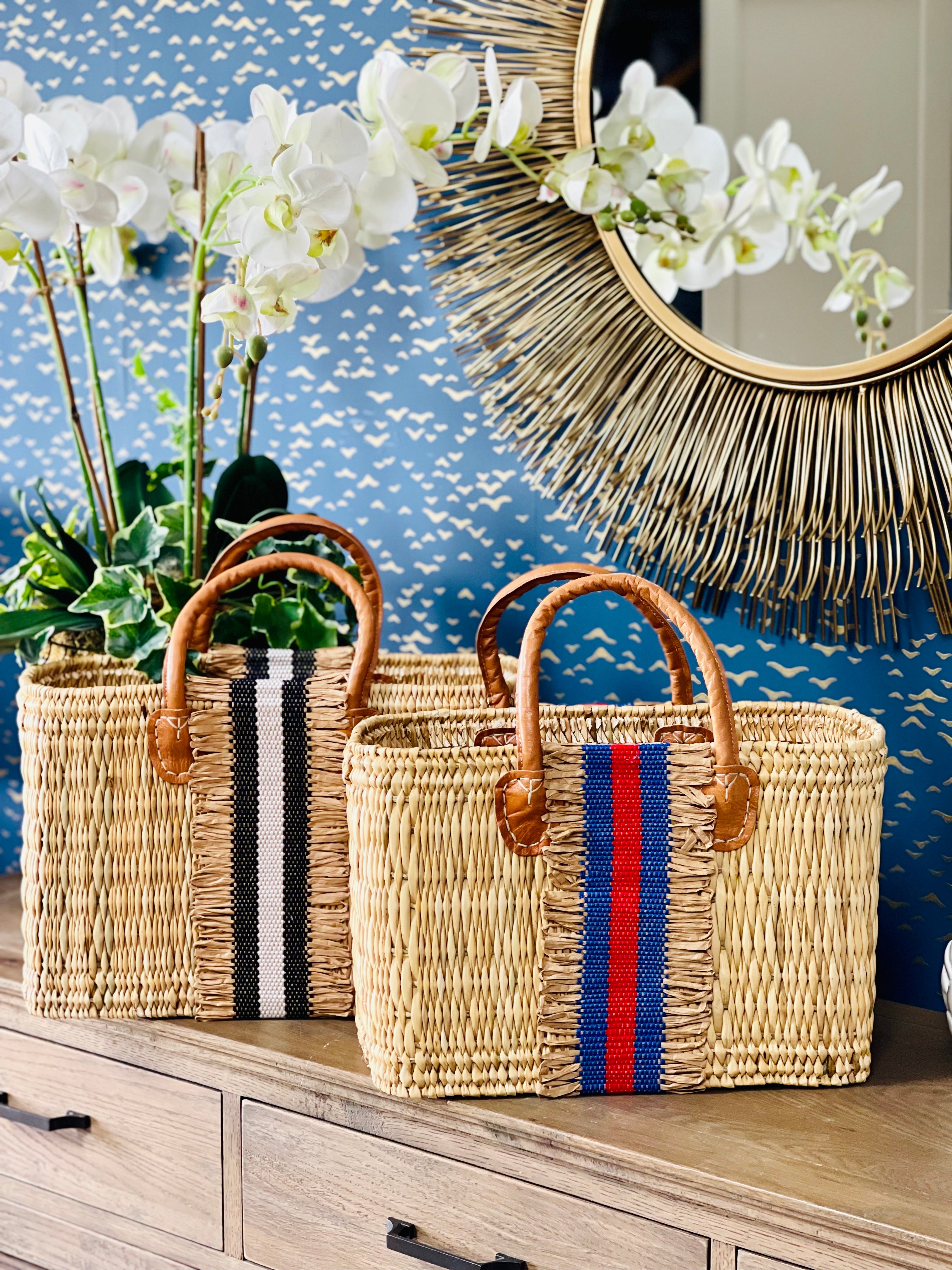 The Rectangle Millie Basket Raffia (Red and Blue)