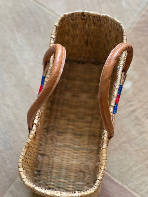 The Rectangle Millie Basket Raffia (Red and Blue)