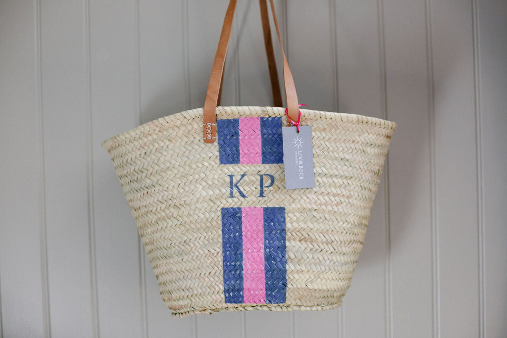 Millie Basket with 'Long' Handles (Pink and Blue)