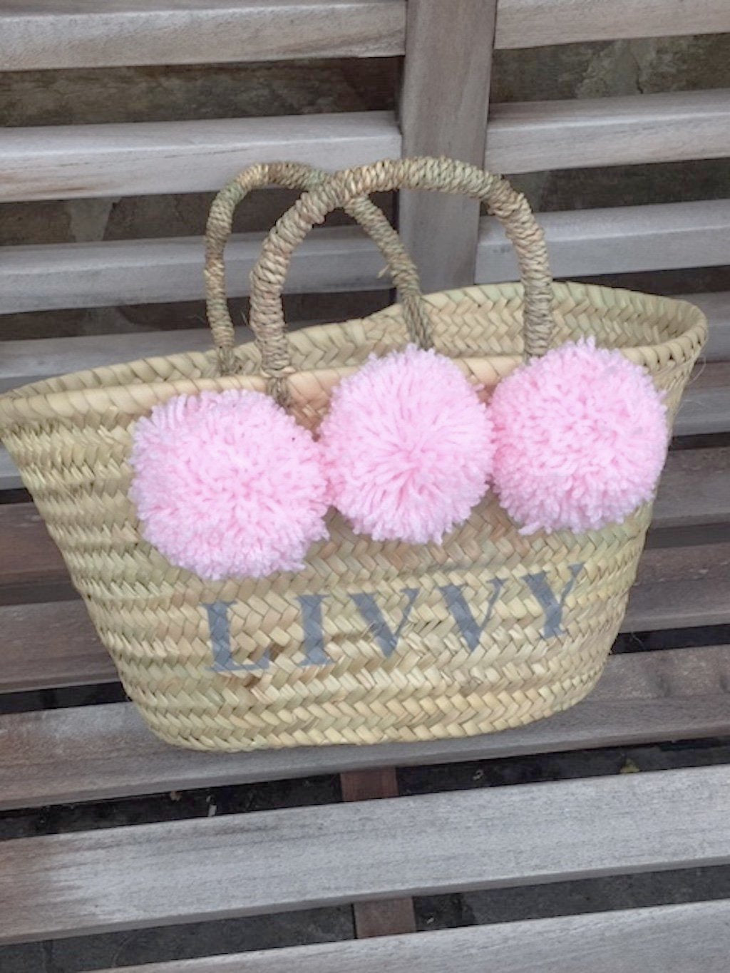 The Livvy Lou/ pink pom poms (Now with leather handles)