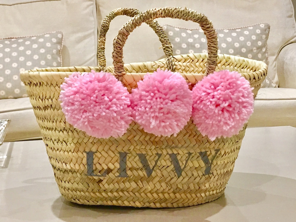 The Livvy Lou/ pink pom poms (Now with leather handles)