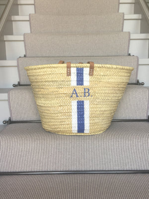 The Millie Basket with 'Long' Handles (White & Blue)