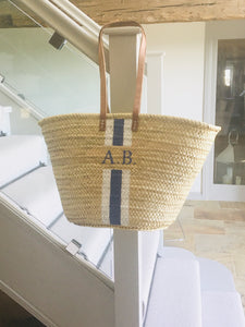 The Millie Basket with 'Long' Handles (White & Blue)